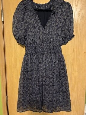 Blu Pepper Navy Printed Mini Dress with Puff Sleeves